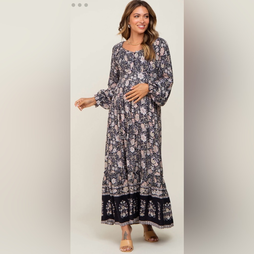 Pinkblush Navy Floral Button Down Accent Maternity
Maxi Dress